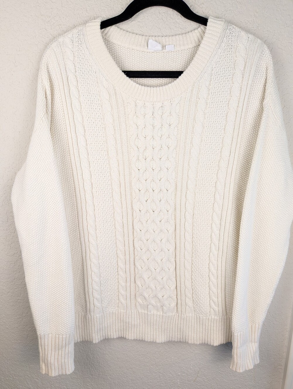 GAP Crew Neck Fisherman Sweater M Cream Cable Knit Coastal 100% Cotton
